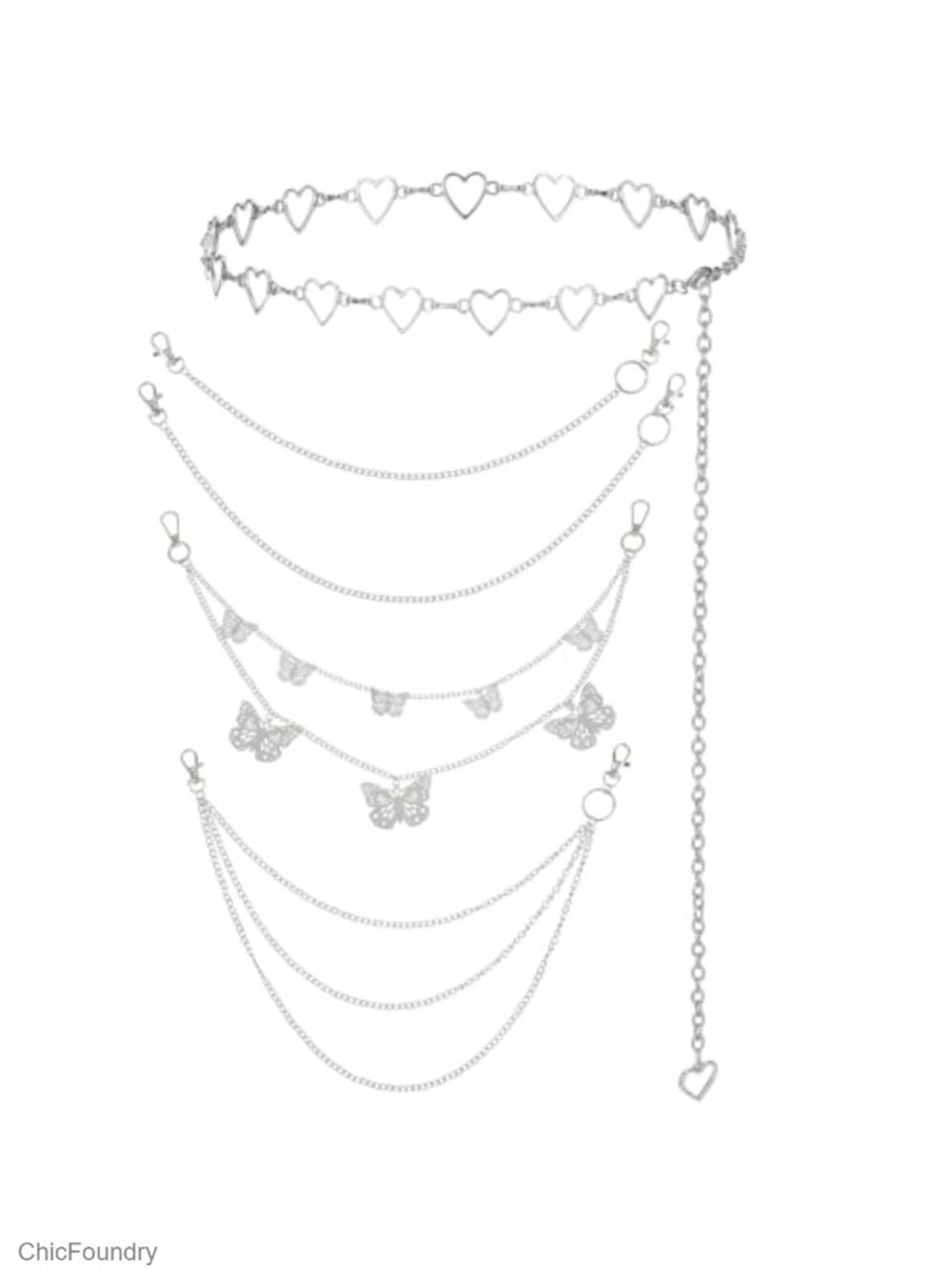 5Pc Chain Belt Set for Women Punk Gothic Waist Chain Stainless Steel Adjustable